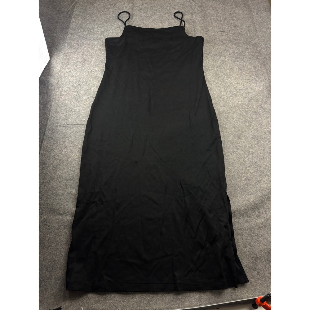 AYR Black Pima Cotton Maxi Slip Dress Slit Womens XL Minimalist Capsule Luxury